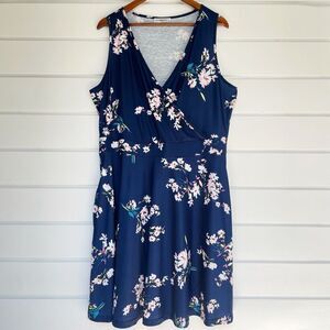 Guberry Women's Navy Floral Wrap Fit And Flare Tank Dress Size XXL NWOT